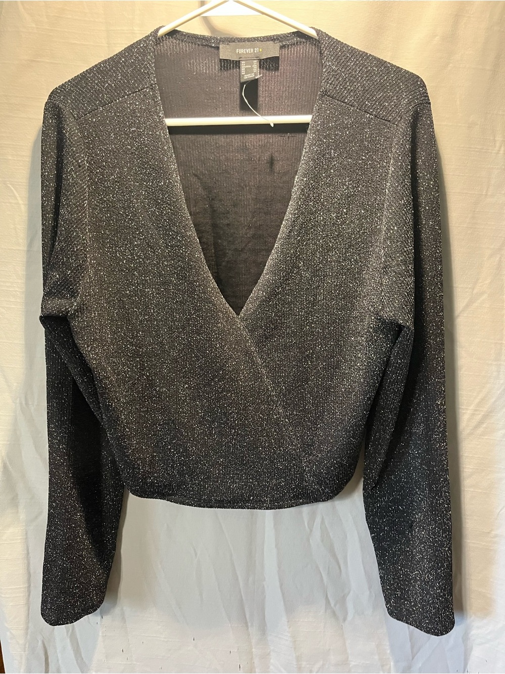 Forever 21 Metallic Black Wrap Crop Top